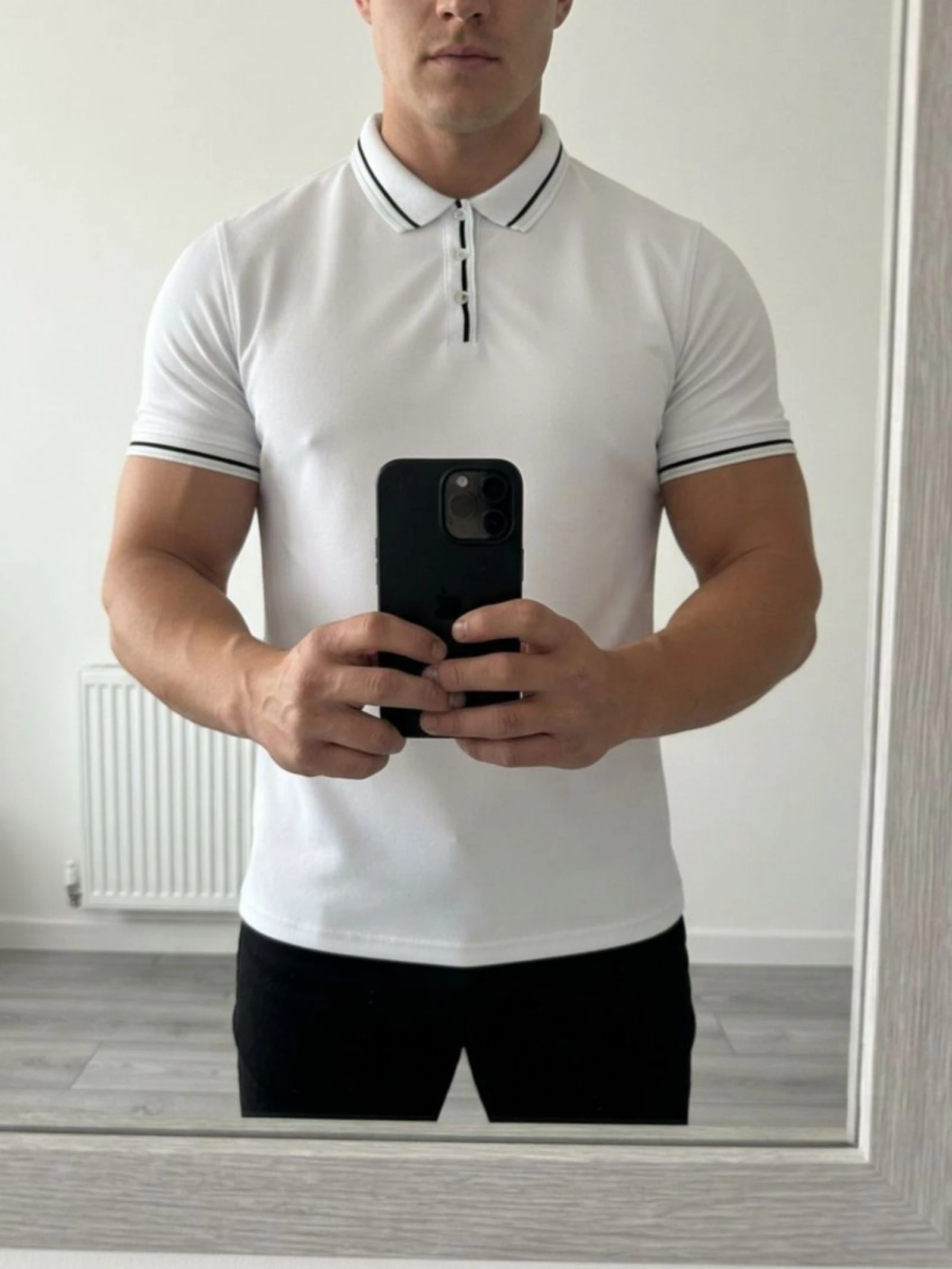Polo blanco hombre XL Old Money Style Contrast Trim Slim Fit Tipped